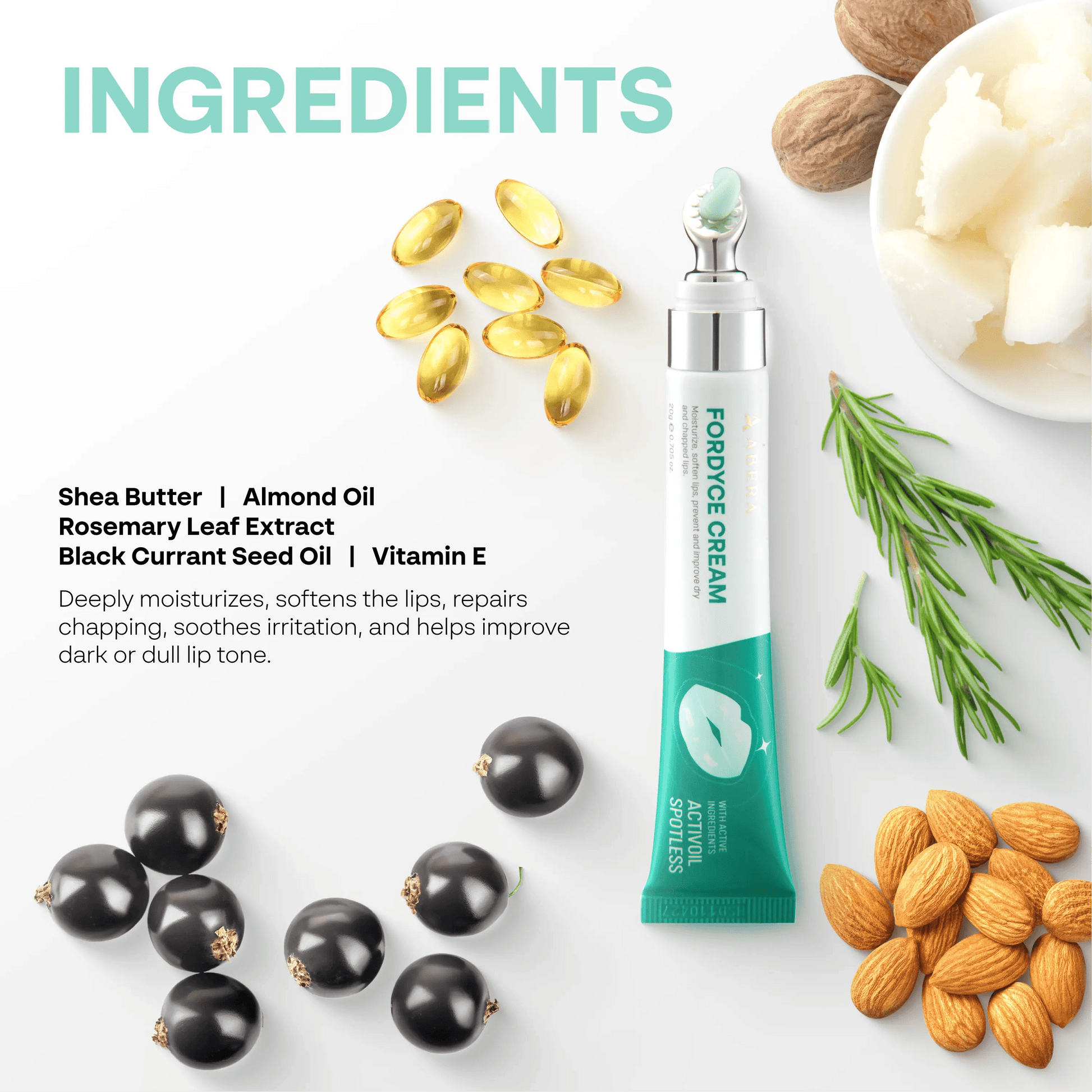 Crème Abera Fordyce – Formule avancée au HPR (rétinoïdes nouvelle génération), pour l'acné des lèvres, les lèvres sèches et gercées (20 g)