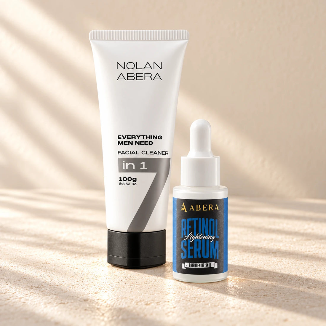 Men PM: 1 × Nolan Men's Daily Cleanser — 100 g; 1 × Men's Retinol Serum — 20 ml